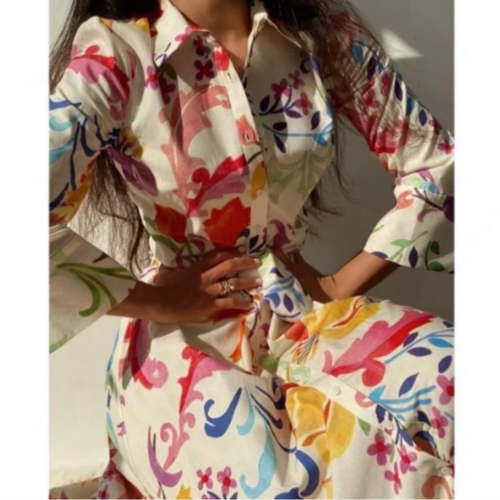Zara Multicolor Floral Midi Dress Bloggers Favorite - Picture 11 of 11